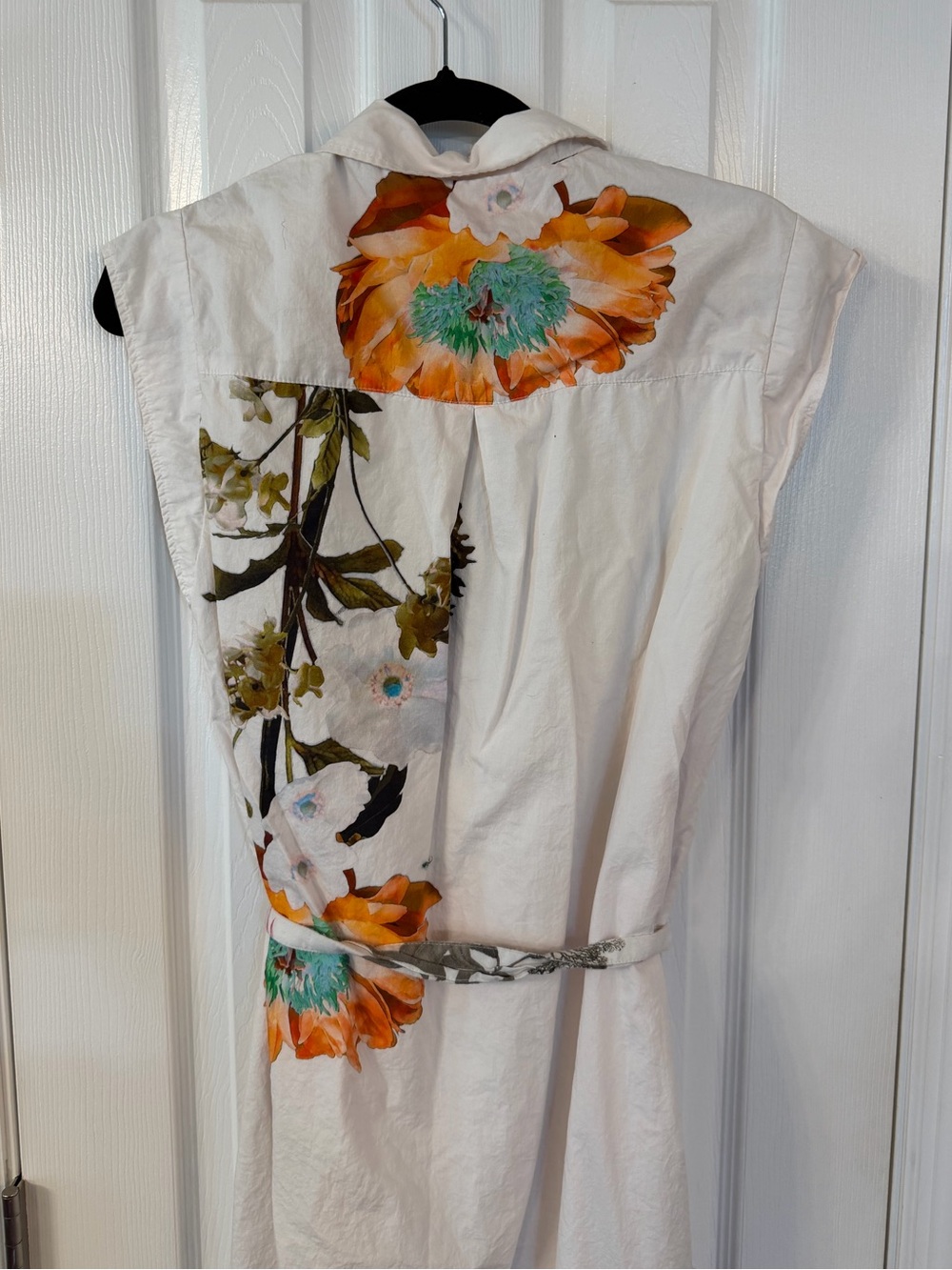 Maeve Anthropologie Floral Shirt Dress Small White Cotton Belted Midi Pockets - Picture 8 of 13